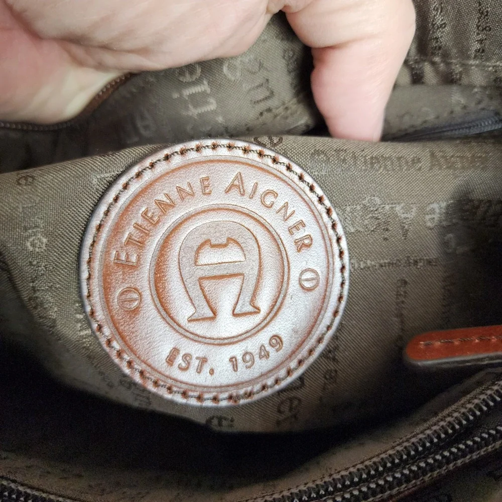 Etienne Aigner Cognac Brown Leather Tote Shoulder Bag Buckle‎ Detail 86545